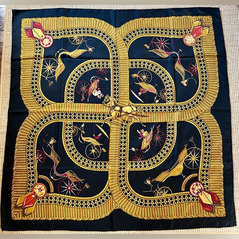 Hermes horse carriage silk scarf